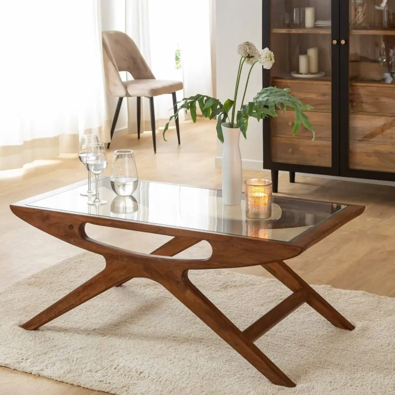 Table basse en bois de manguier et verre alina
