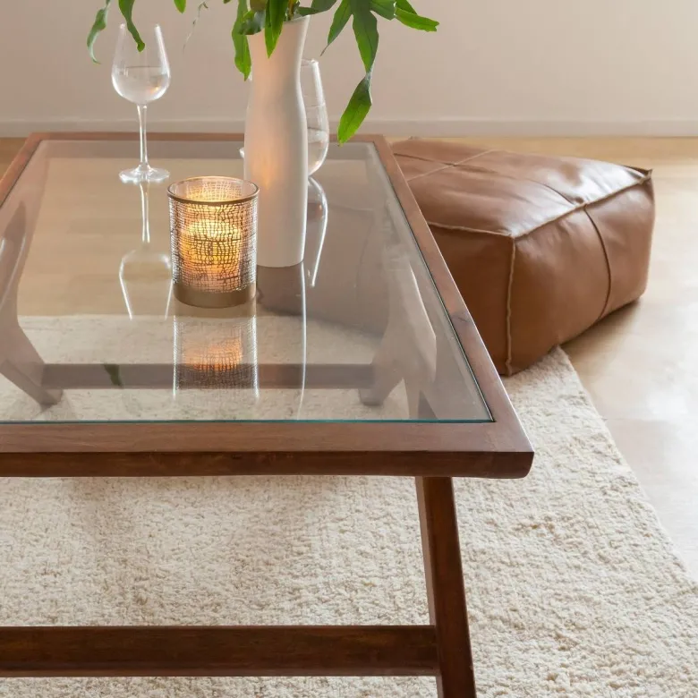 Table basse en bois de manguier et verre alina