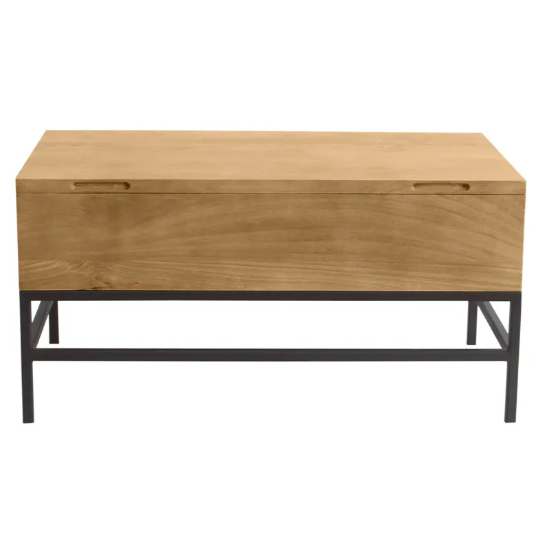 Table basse relevable bois manguier massif et métal noir l90 cm ypster