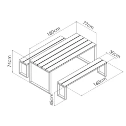 Table de jardin en bois et métal avec bancs blakea