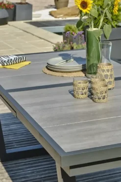 Table de jardin 10 places en aluminium et plateau céramique - gris anthracite