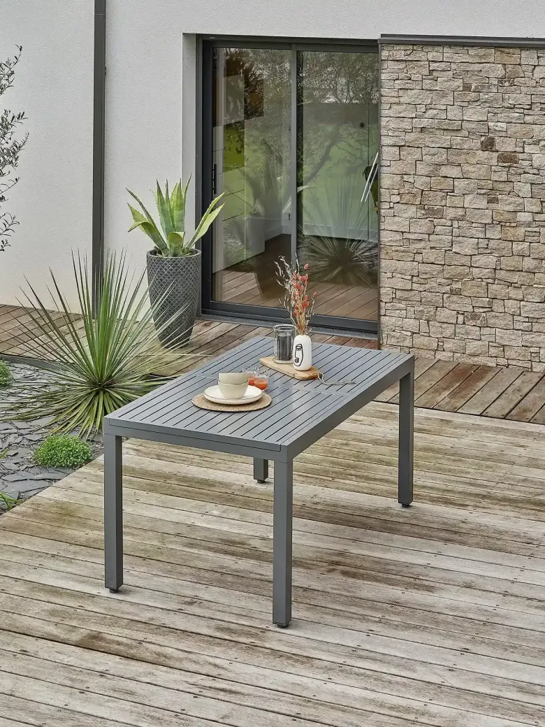 Table de jardin 8 places en aluminium - gris anthracite