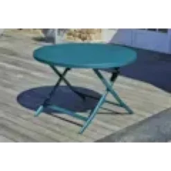 Table de jardin ronde pliante en aluminium - bleu canard