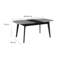 Table extensible rectangulaire bois et noir l140-180 cm meena