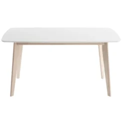 Table à manger blanc et bois clair rectangulaire l150 cm leena