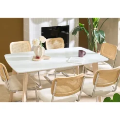 Table à manger blanc et bois clair rectangulaire l150 cm leena