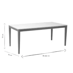 Table à manger extensible blanche pieds bois rectangulaire l180-260 cm delah