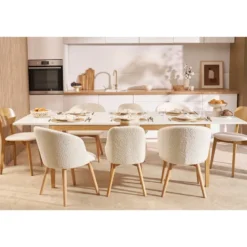 Table à manger extensible blanche pieds bois rectangulaire l180-260 cm delah