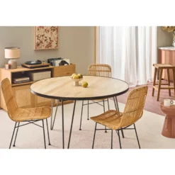 Table à manger ronde bois manguier massif et métal d125 cm atelier