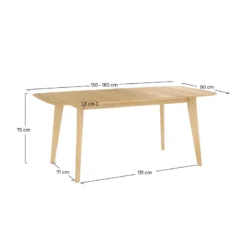 Table 4&nbsp;6 personnes extensible en bois clair 150&nbsp;180 cm - oman