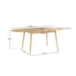 Table ovale 6&nbsp;8 personnes extensible en bois clair 170&nbsp;200 cm - eddy