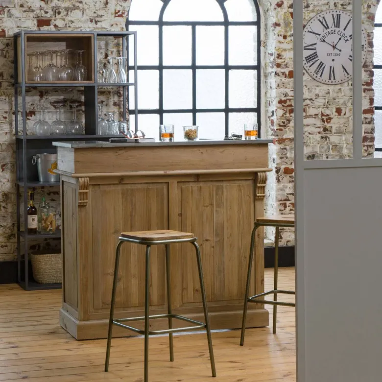 Tabouret de bar écolier bronze et bois