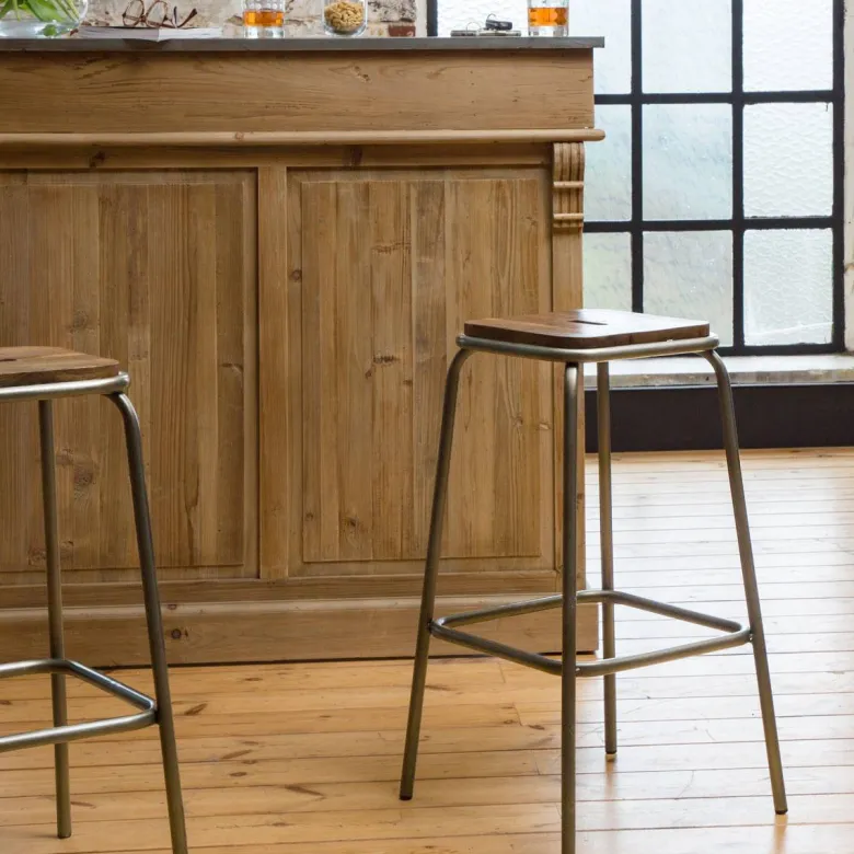 Tabouret de bar écolier bronze et bois
