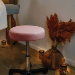 Tabouret rond à roulettes - rose
