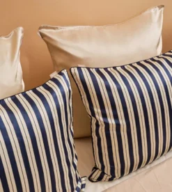 Taie d'oreiller 100% pure soie de mûrier - rayure bleu foncé