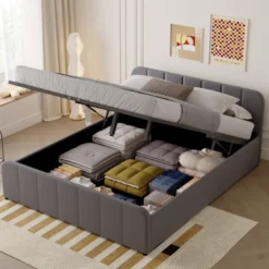 Tampa lit coffre 160x200cm en velours gris