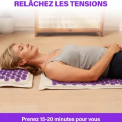 Tapis d'acupression + coussin ferme + sac transport + balle massage offerte