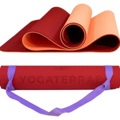 Tapis yoga bordeauxcorail tpe sangle sac