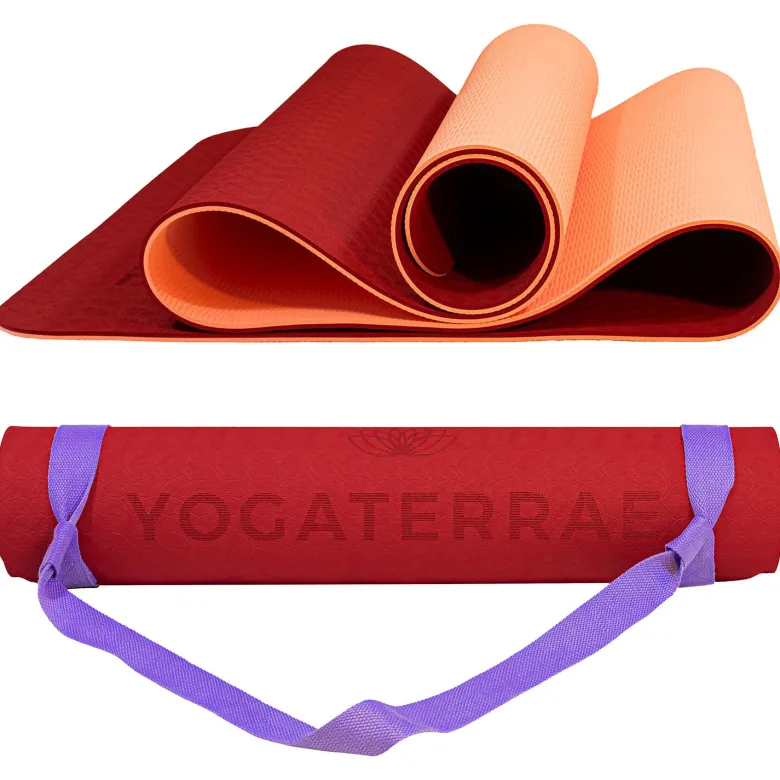 Tapis yoga bordeauxcorail tpe sangle sac