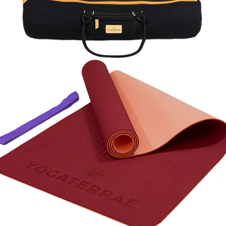 Tapis yoga bordeauxcorail tpe sangle sac