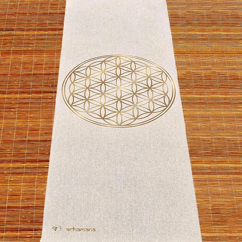 Tapis yoga chanvre fleur de vie vieil or