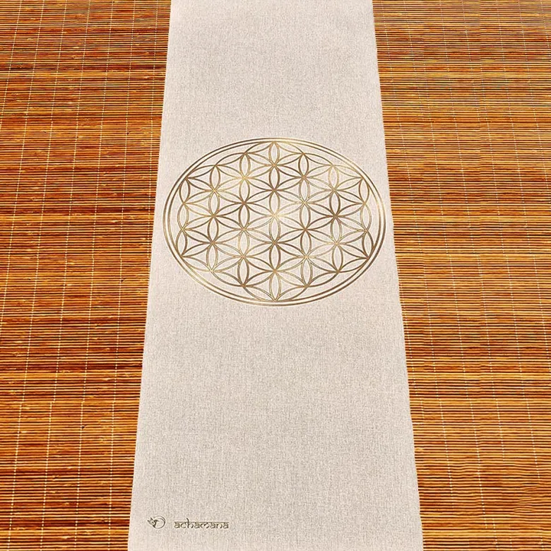 Tapis yoga chanvre fleur de vie vieil or