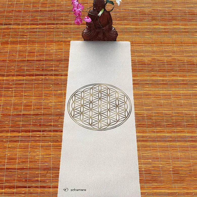 Tapis yoga chanvre fleur de vie vieil or