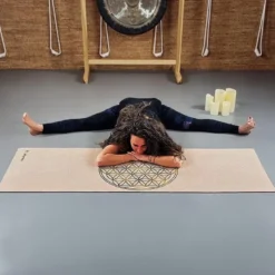 Tapis yoga chanvre fleur de vie vieil or
