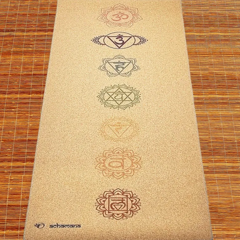 Tapis yoga liège & caoutchouc 7 chakras