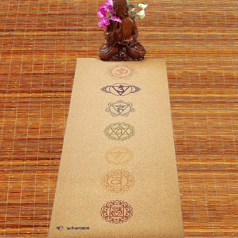 Tapis yoga liège & caoutchouc 7 chakras