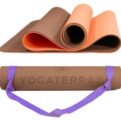 Tapis yoga marron corail tpe + sangle