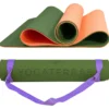 Tapis yoga vert kaki corail tpe + sangle