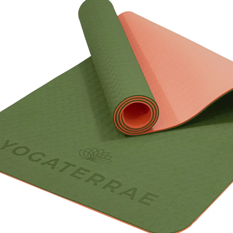 Tapis yoga vert kaki corail tpe + sangle