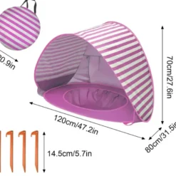 Tente de plage pour bébé avec mini piscine en polyester violet