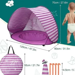 Tente de plage pour bébé avec mini piscine en polyester violet