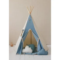 Tente tipi bleu jean avec pompoms