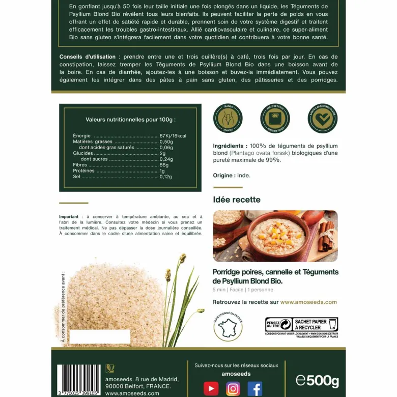 Téguments de psyllium blond bio 500g