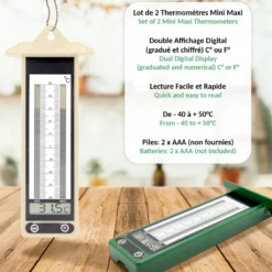 Thermomètres extérieurs digitaux - lot de 2 - affichage double - design nature
