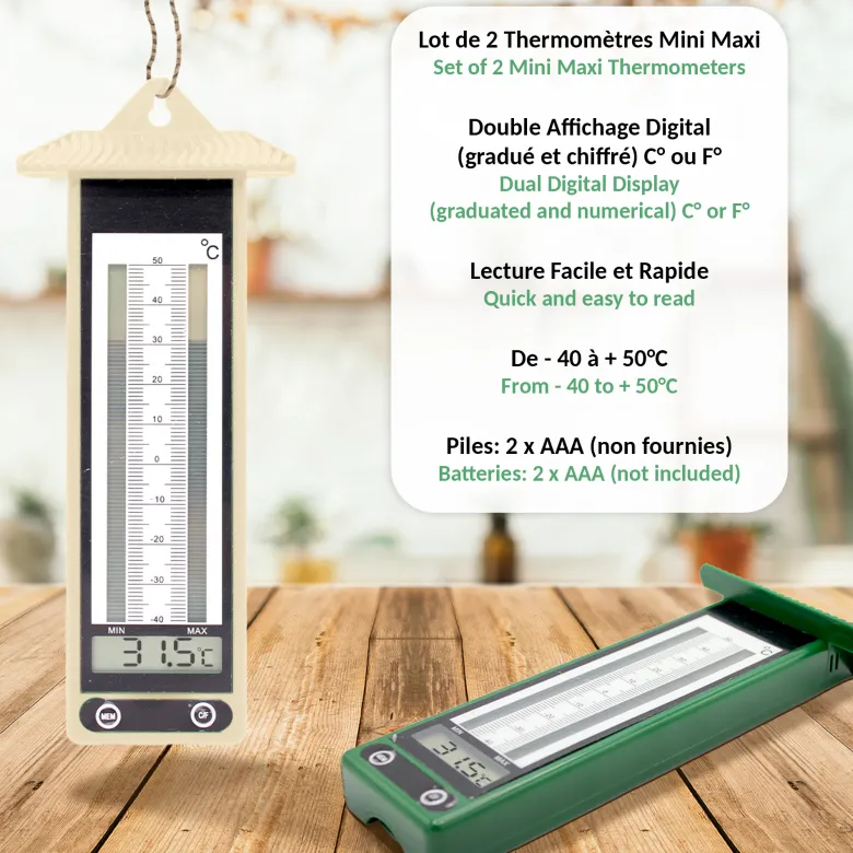 Thermomètres extérieurs digitaux - lot de 2 - affichage double - design nature