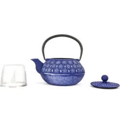 Théière fonte fleur bleu mauve 80cl