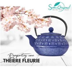 Théière fonte fleur bleu mauve 80cl