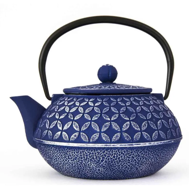 Théière fonte rosace bleu mauve 0.8l