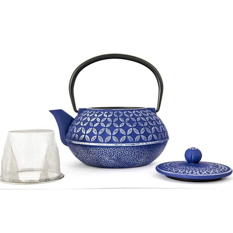 Théière fonte rosace bleu mauve 0.8l