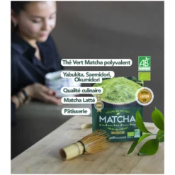 Thé vert matcha bio poudre culinaire doux uji japon 50g