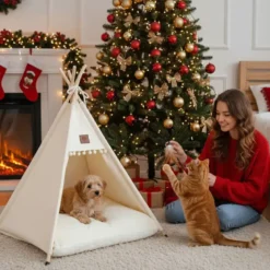 Tipi en coton pour animaux avec coussin