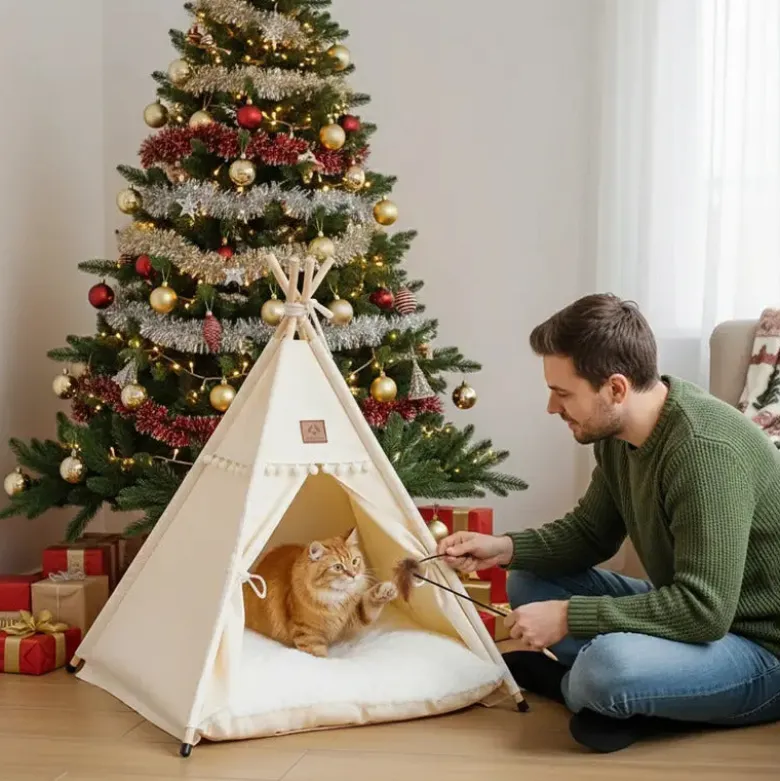 Tipi en coton pour animaux avec coussin