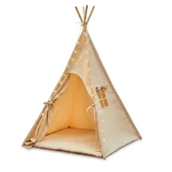 Tipi enfant avec tapis avec guirlandes naturel