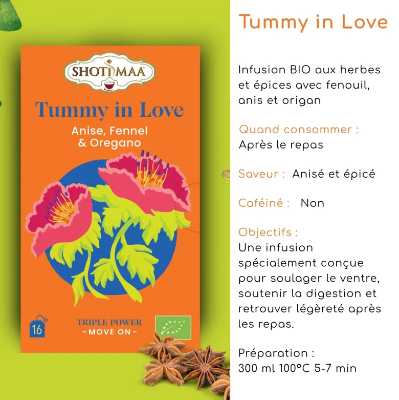 Tisane bio tummy in love – infusion digestive fenouil, anis & épices