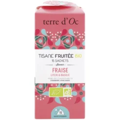Tisane fruitée bio fraise litchi et basilic 70 g terre d'Oc