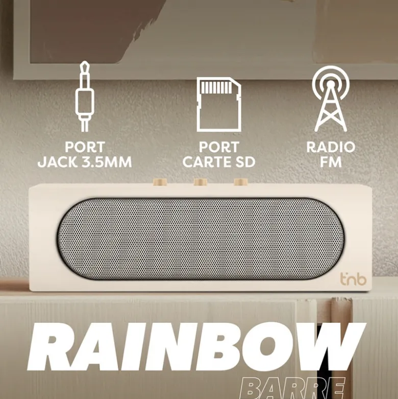 T'nb - enceinte bluetooth rainbow barre, bluetooth 5.4, 10 w rms - blanc